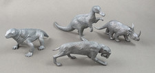 MPC Dinosaurs Silver Plastic Vtg 1960s Prehistoric Playset Figure Lot of 4