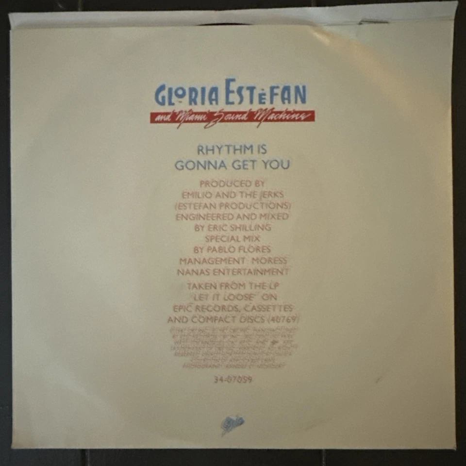 GLORIA ESTEFAN & MIAMI SOUND MACHINE 7" 45 RPM "Rhythm is Gonna Get You" w/ps NM - Image 2 of 4