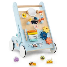 Wooden Baby Walker Push and Pull Learning Activity Center with Wheels Push Toy