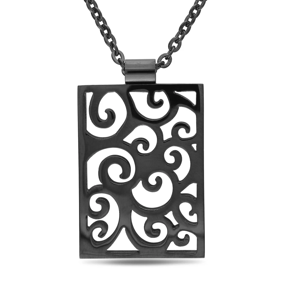 Amour Stainless Steel Pendant  & Black Rhodium & Chain 18" + 2" ext