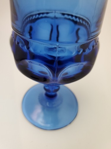 Calice 6" Vintage Tiara Indiana Vetro Blu Cobalto Corona Re Impronta Pollice - Foto 9 di 9