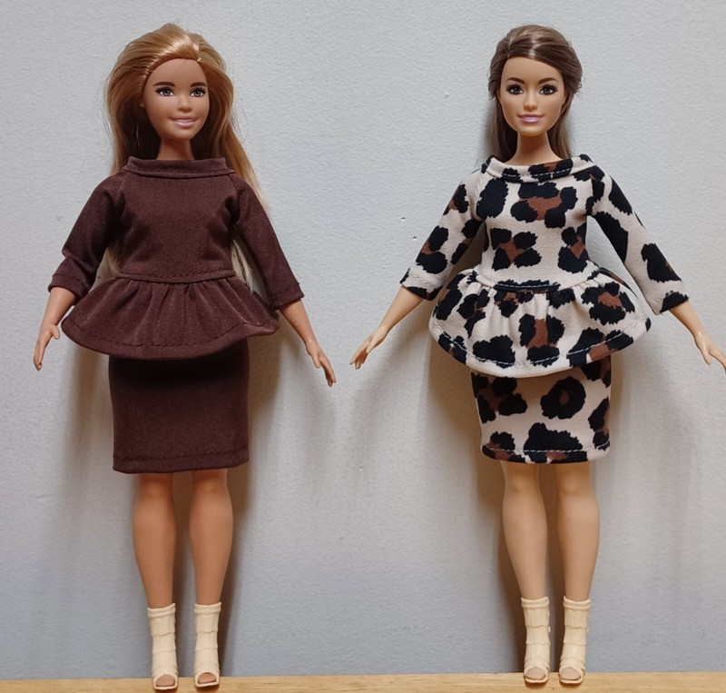 Curvy Barbie 11 1/2" Doll Clothing Brown Top & Skirt, Animal Print Top & Skirt