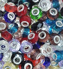 Mayorista 100 Piezas Estilo Europeo Corte Cristal Vidrio Charm Cuentas, Plateado