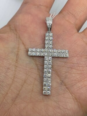 2.10Ct Round Cut Moissanite Cross Religious Charm Pendant 14K White Gold Plated