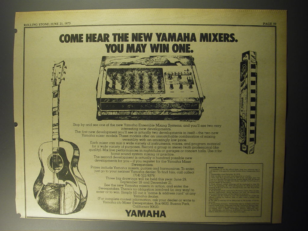 1973 Yamaha Ensemble Mixing Systems Ad Come Hear the new New Yamaha