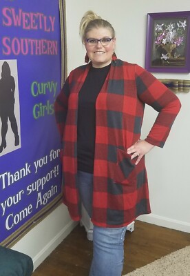 plus size buffalo plaid cardigan