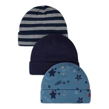 Gerber Baby Boy's 3 Pack Caps NEW Various Sizes Space Solid Stripes CUTE