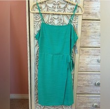 Nine West Side- Tie Bow Faux Wrap Dress With Adjustable Straps Teal In Med NWT