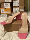 Women Sz 8.5 Clear/Pink Chunk Heel Mules Sandal Party Shoes Nib Barbie Pink