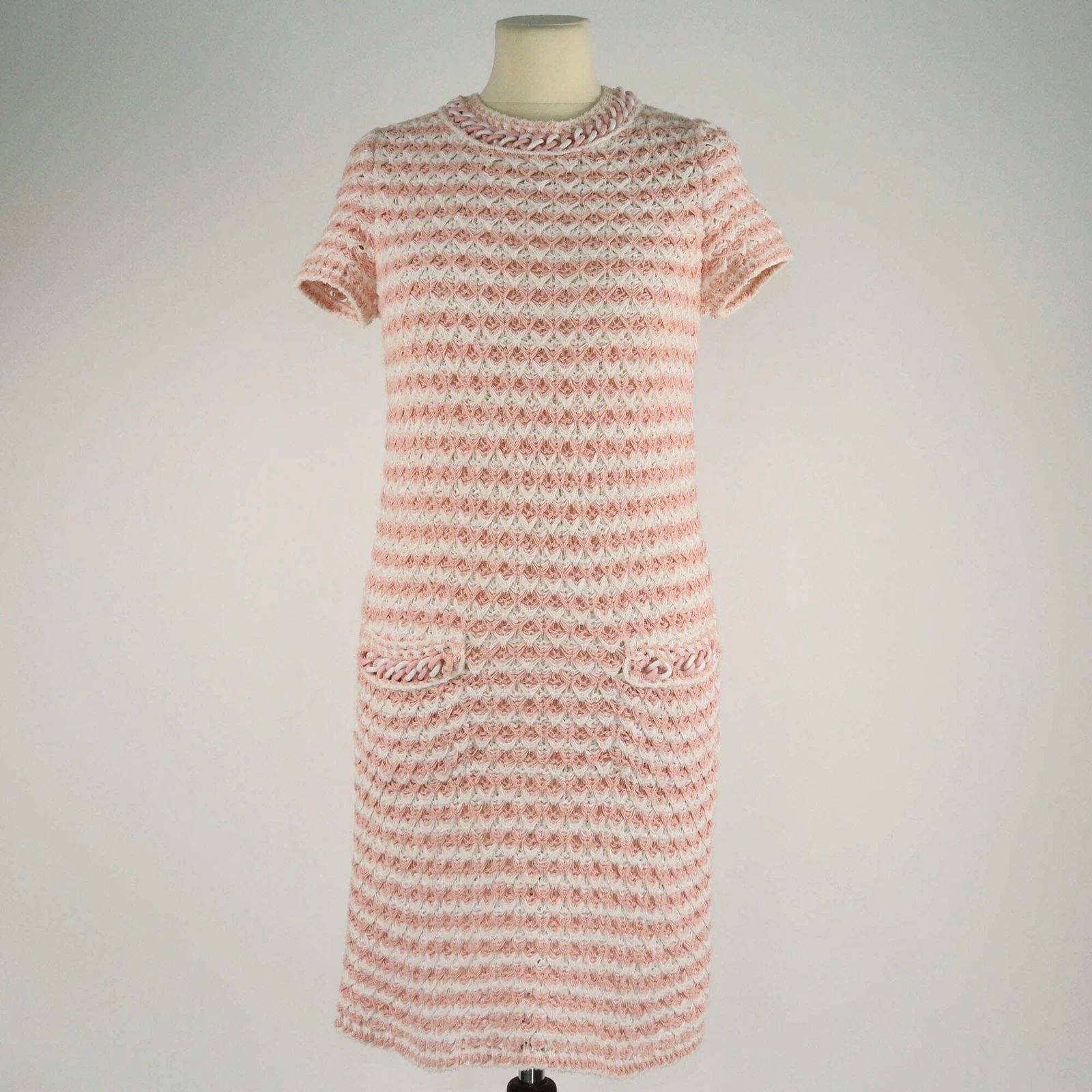 Mini Abito Chanel Pesca Bianco Uncinetto Resina Catena Link