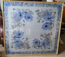 Vintage Jim Thomspon Silk Scarf 33"x33" Signed Framed Wall Hang Decorative Nice
