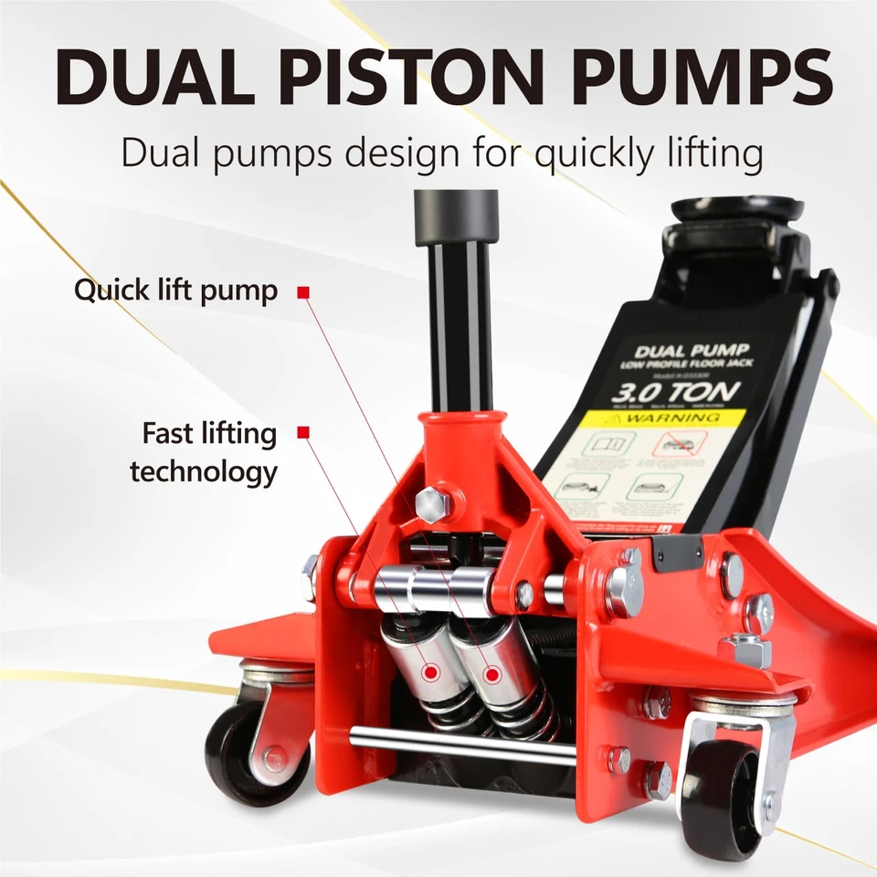 Hydraulic floor jack 2Ton 3T 4T Quick Dual Pump low profile trolley service jack Foto 2 de 4