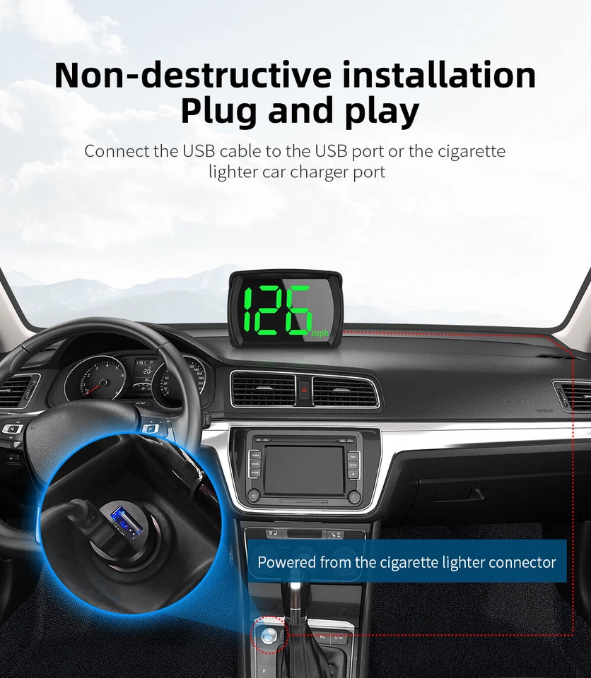 Car Accessories GPS Speedometer MPH HUD Head Up Display HD LED Display USB Cable - Image 3 of 4