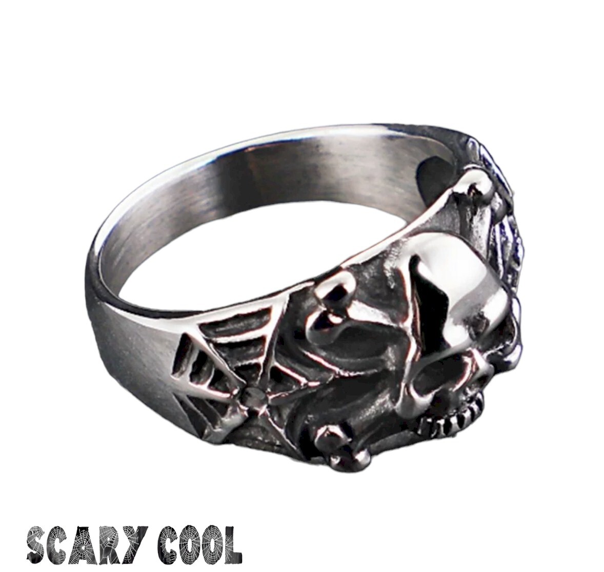 New Skull Cross Bones Spider Web Silver Men Gothic Biker Ring | eBay