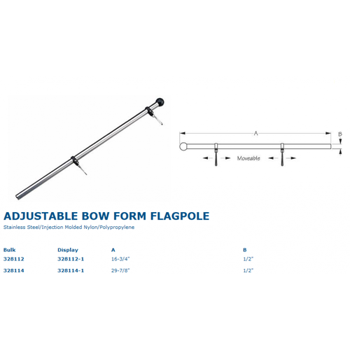 Sea-Dog 328114-1 Stainless Steel Adjustable Bow Form Flagpole 1/2"x30" - Afbeelding 2 van 2