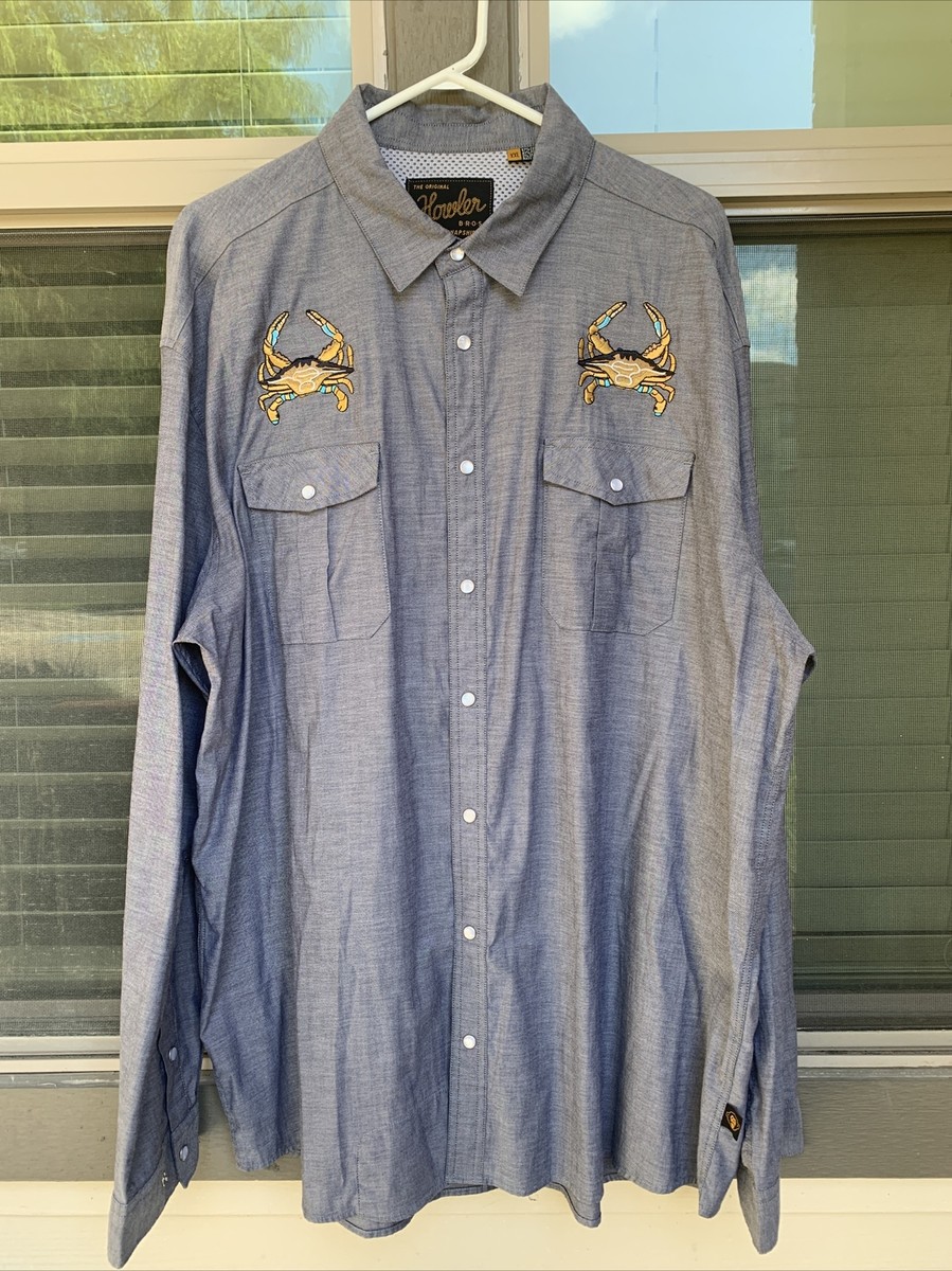Howler Bros Gaucho Snapshirt XXL XXLARGE Crab Grey Long Sleeve 10