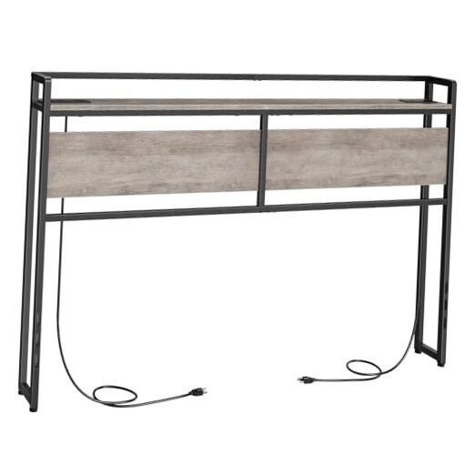 Size Headboard, Headboard with 2 Outlets and 4 USB Ports, Queen Greige + Black-image