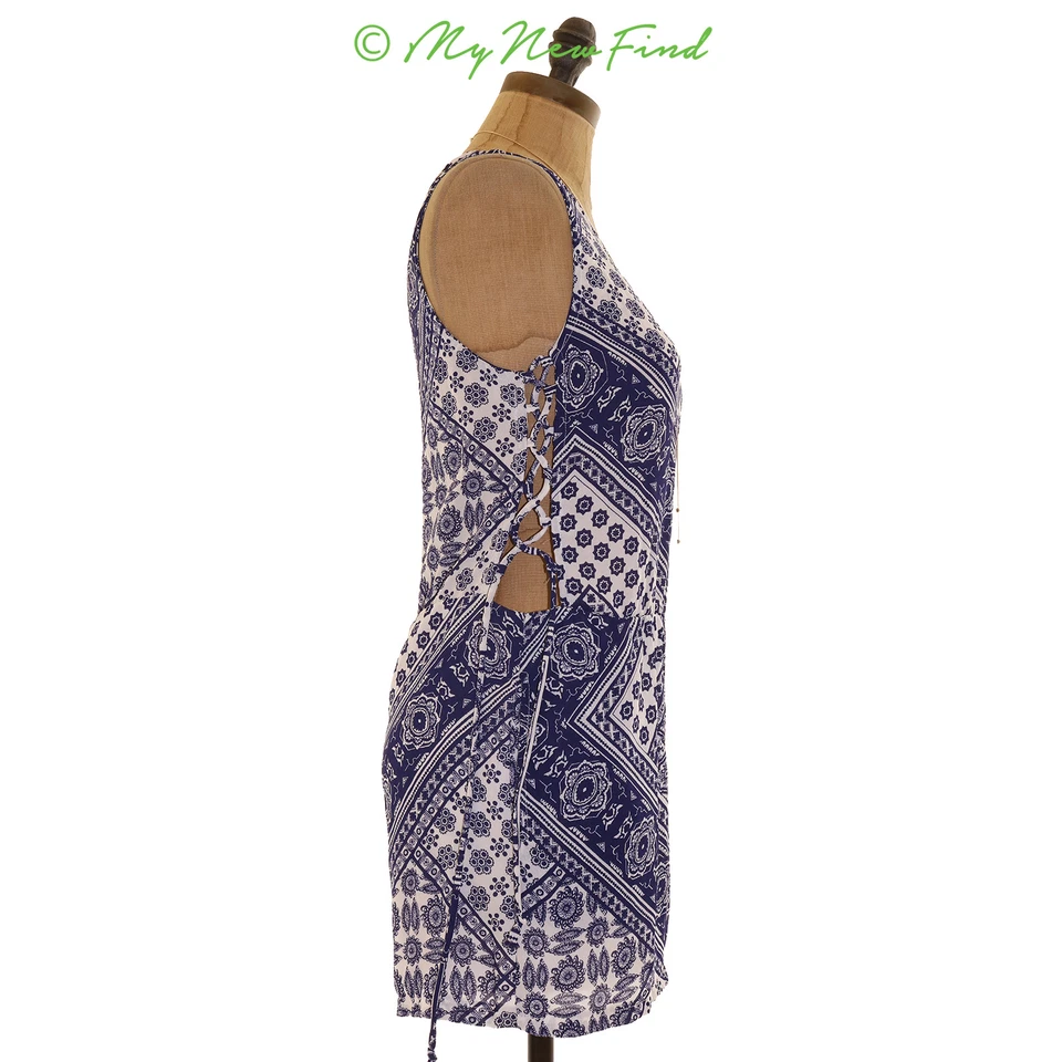 Mameluco Mimi Chica Nordstrom Juniors S lazos laterales azul geométrico NUEVO B87 Foto 2 de 3