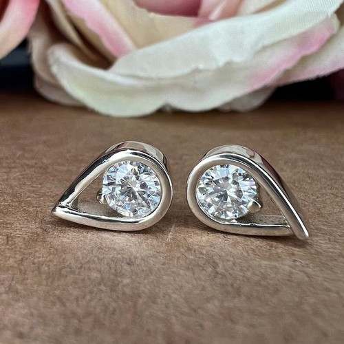 1.00 CT Round Cut EF VS/SI Lab Grown Diamond Women's Earrings 14k White Gold - Picture 2 of 6