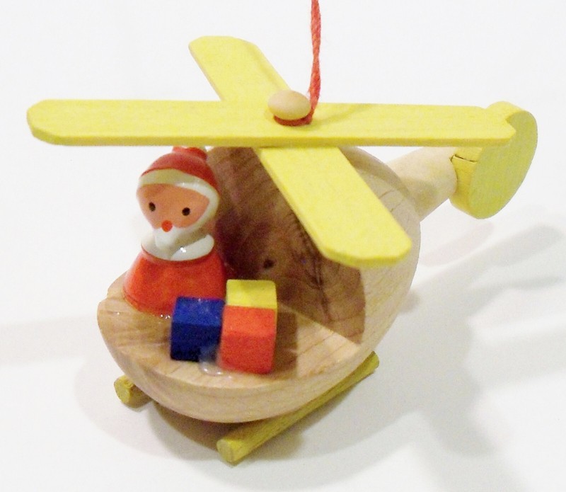 Santa Claus Helicopter Goula Spain Erzgebirge Style Wooden Wood Vintage Ornament