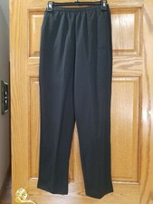 Vtg Black Polyester  Cotton Knit Pants w Pockets and Elastic Waist Sz Small