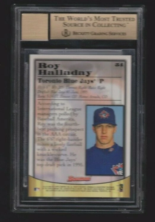 1998 BOWMAN CERTIFIED ROOKIE AUTOGRAPH #54 ROY HALLADAY BGS 9.5 GEM MINT/10 AUTO - Image 2 of 2