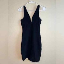 TOPSHOP Bodycon stretchy fitted Little Black Dress V neckline black beads 4 sexy