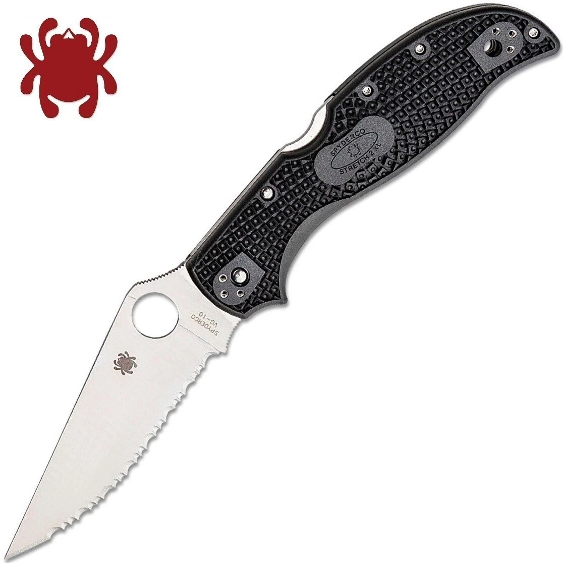 Spyderco Stretch 2 XL VG10 Satin Serrated Blade Black FRN Handles C258SBK