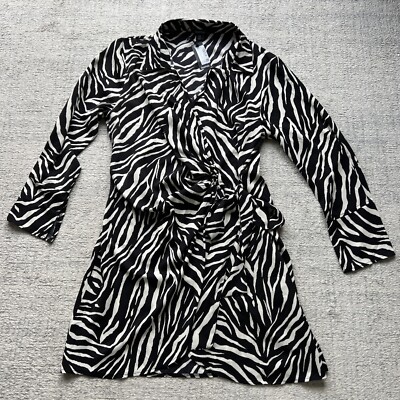 Boohoo Plus Zebra Print Wrapped Dress Black 16 XXL mini Long Sleeve  UK