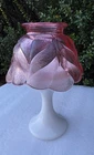 Vintage L E Smith Woodrose Leaf Lustre Pink Glass Fairy Lamp Milk Glass Pedestal