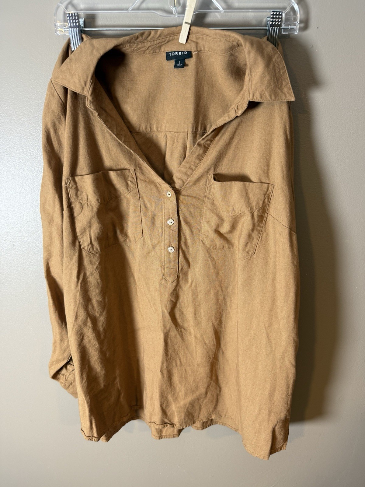 Torrid Brown Collared Button Front Roll Tab Sleev… - image 1