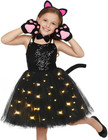 Black Cat Costume for Girls LED Light up Dress with Ears Headband Lavaliere Claw