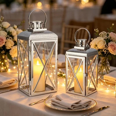 Trirocks Set of 2 Stainless Steel Lanterns with Tempered Glass – Square Design f - image 1 of 4