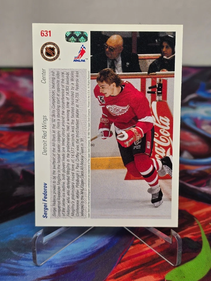 1991-92 Upper Deck Hockey All-Star #631 Sergei Fedorov – Autographed – Red Wings - Image 2 of 2