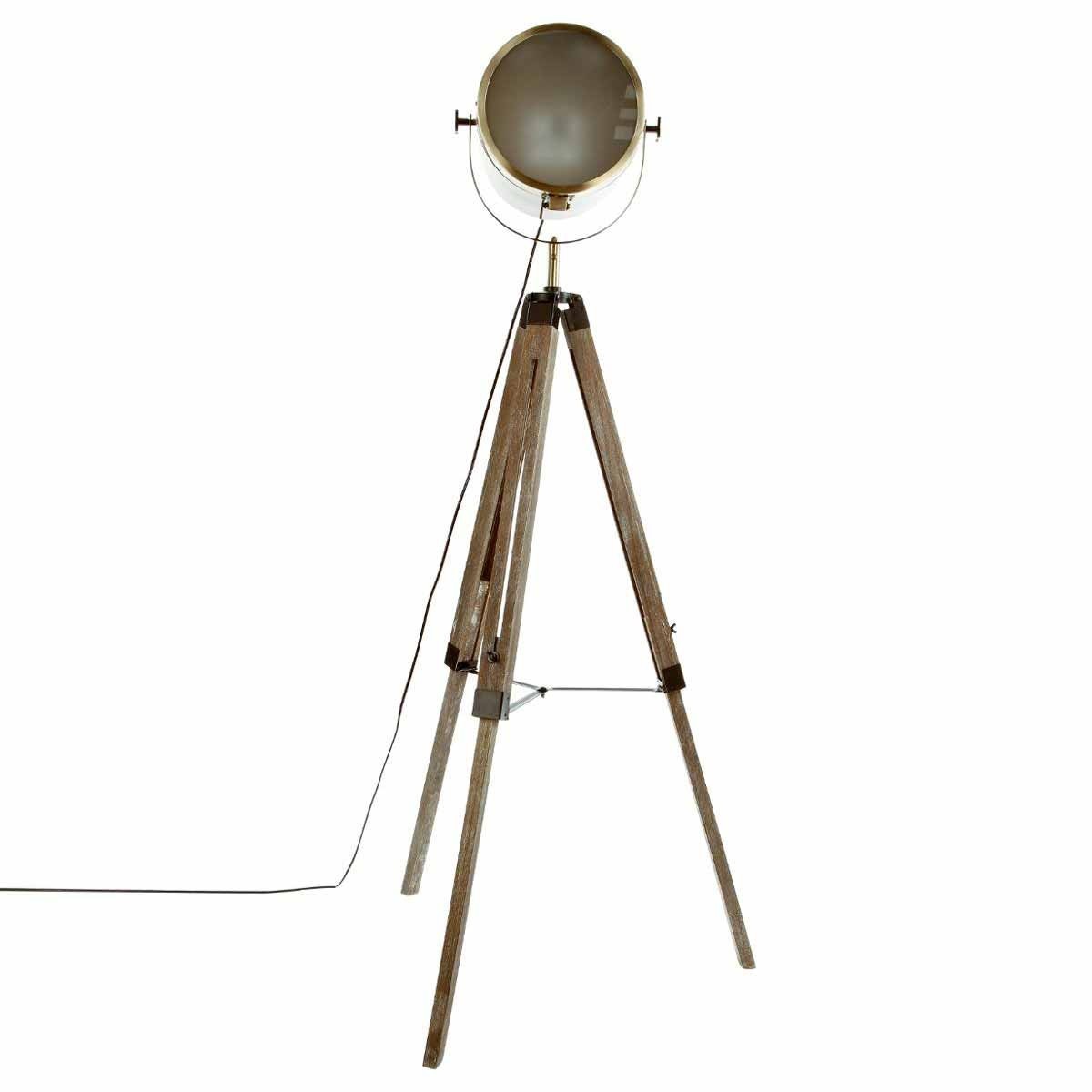 Lampadaire trépied or Ébor en bois noble et métal brossé