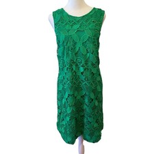 Anthropologie Shift Dress Sz L Kelly Green Lace V-Back Spring Garden Party NWT