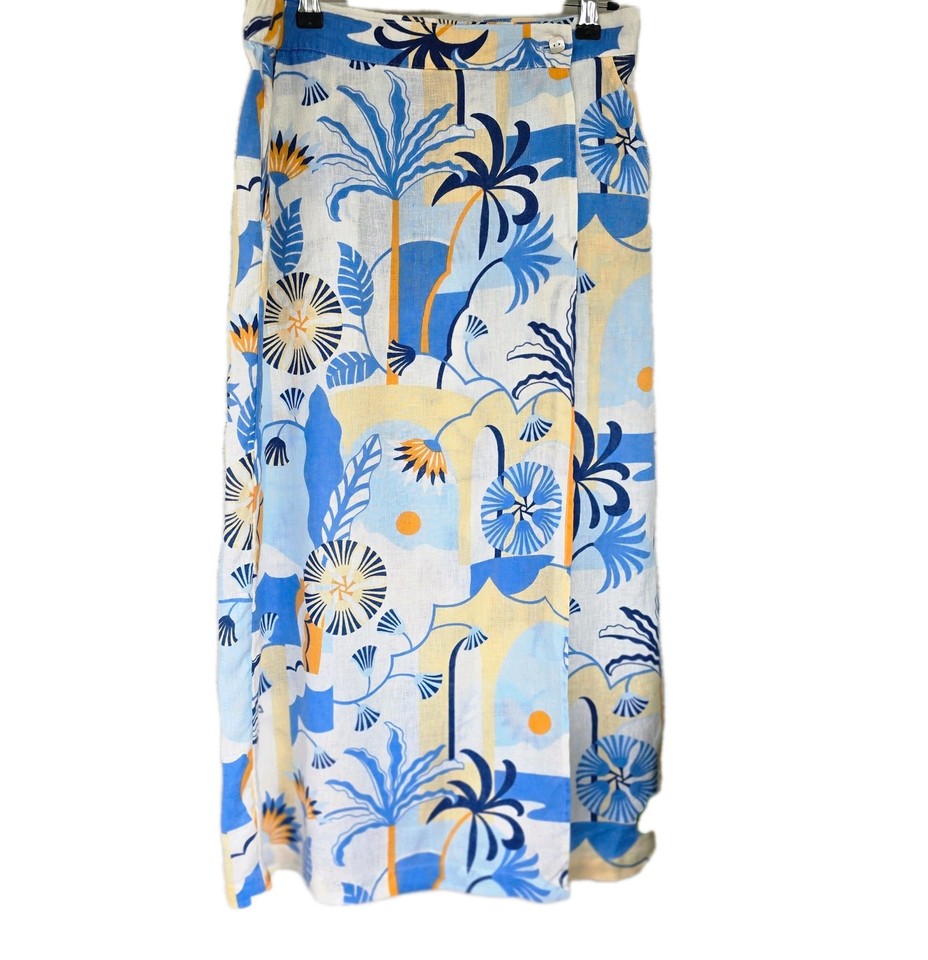 Nicole Miller Wrap  Skirt Linen Beach Floral Size S