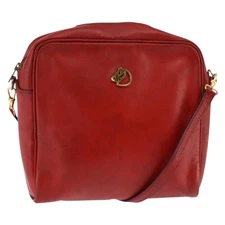 HERMES Jockey Shoulder Bag Leather Red Gold Auth bs30207