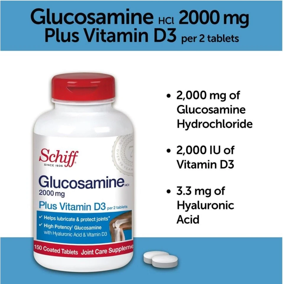 Schiff Glucosamina 2000mg con Vitamina D3 y Ácido Hialurónico, 150 Comprimidos - Joi Foto 3 de 4
