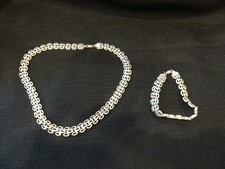 #802-VINTAGE SA-STERLING SILVER CHOKER NECKLACE WITH MATCHING BRACELET-925-