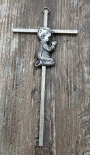 Pewter Praying Little Boy On Silver Tone Crucifix Cross Baptism Confirmation