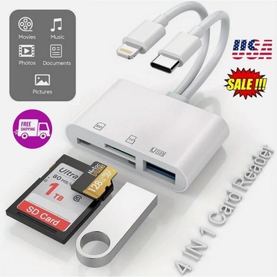 4-in-1 OTG Adapter USB3.0 SD/TF Card Reader for iPhone/iPad/Android/PC Plug&Play