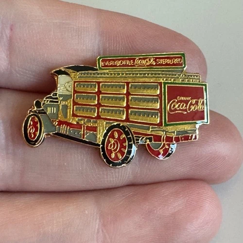 Vtg Coca-Cola Bottle Truck Delivery Vintage Style Enamel Lapel Pin Coke Red Gold