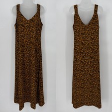 FRNCH Paris Sz M Maxi Slip Dress Leopard Print Sleeveless Chic V Neck Side Slits