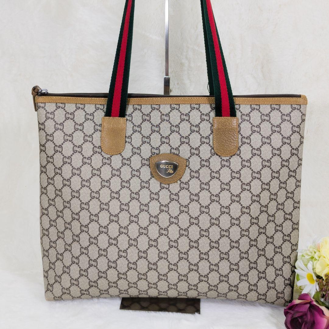 GUCCI GG Sherry Line PVC Tote Bag Large Capacity PCAR5L Vintage Pattern