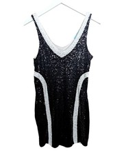 La Cite Black Sequin V Neck Stretch Bodycon Dress Sz M Mini Homecoming