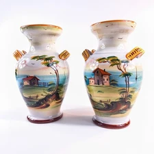 Pair Of Vintage Deruta Vases –Hand-Painted Italian Pottery – Made in Italy