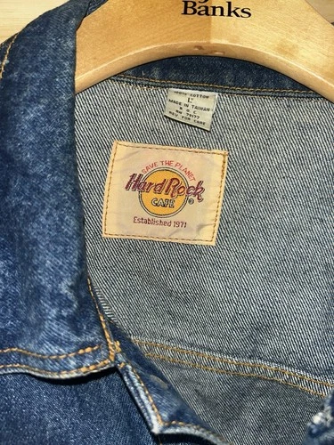 Hard Rock Cafe Boston Blue Denim Jacket Embroidered Logo Button Men's L image 3