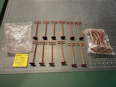 O Scale Train Layout TWENTY-FOUR Brown Telephone Poles 6'' Tall Round Base Lot B