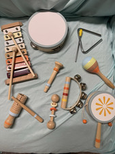 Baby Musical Instruments Set Wood/Metal: Xylophone, Drum, Tambourine, Maracas
